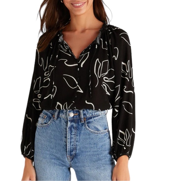 Z Supply Tops - Z Supply Black White Print Athena Top Size Small